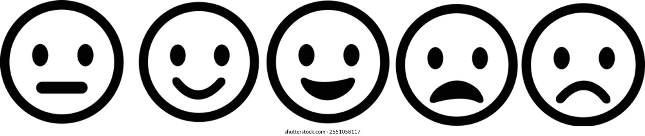 Set of different facial expression emoji face icons. Happy and sad feeling faces emoticon . Smiley and depressed emotions. Mixed expressions an mood