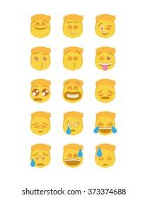 Set of different facial expressions on a white background