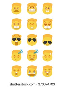 Set of different facial expressions on a white background