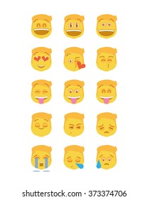 Set of different facial expressions on a white background