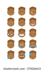 Set of different facial expressions on a white background