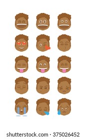 Set of different facial expressions on a white background