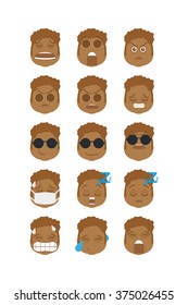 Set of different facial expressions on a white background