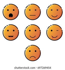 Set of different facial expressions. Yellow face with emotions. Facial expression. Funny cartoon character. Mood. Web icon. Vector illustration.