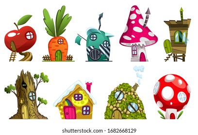 Set of different fairytale houses. Fantasy houses