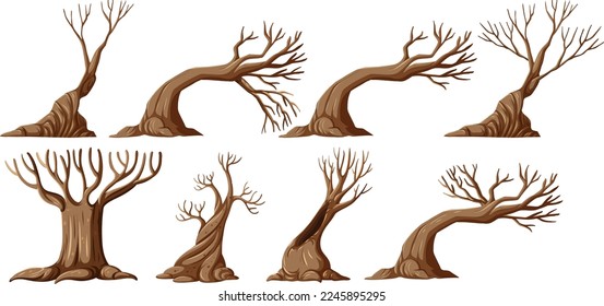 Set of different fairytale trees illustration