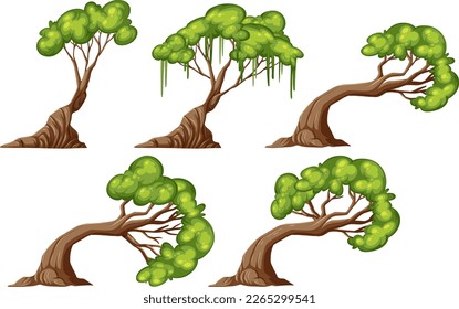 Conjunto de diferentes ilustraciones de árboles de cuento de hadas
