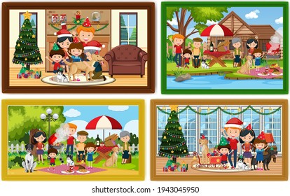 Conjunto de ilustraciones de fotomarcos familiares diferentes