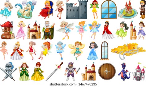 Set of different fantasy characters illustration