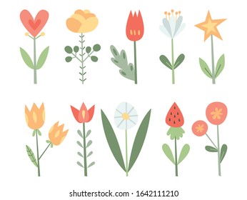 Set of different fantasy flowers. Vector illustration of flowers