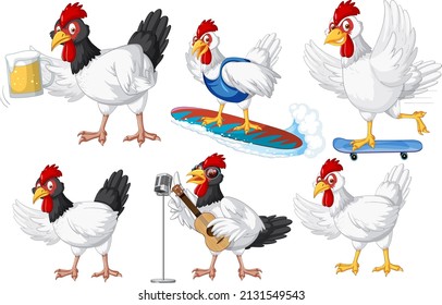 Conjunto de diferentes animales de granja en ilustración de estilo de dibujos animados