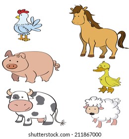 a set of different farm animals on a white background