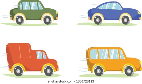 Conjunto de diferentes autos rápidos en movimiento
