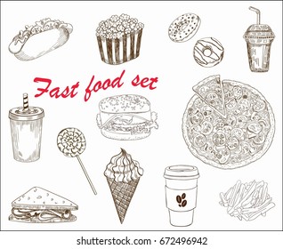 Set of different fast food