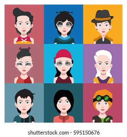 set of different female avatars