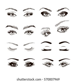 set of different female eyes with long eyelashes