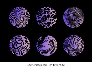 Un conjunto de diferentes figuras con un patrón trippy psicodélico que se asemeja a manchas de tinta y manchas.