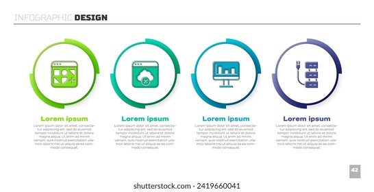 Set Different files, Failed access cloud storage, Monitor with graph chart and Server. Business infographic template. Vector
