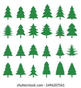 Set Of Different Fir Trees. Christmas Collection. Vector Illustration. Tree Merry Christmas Icon Isolated Vector