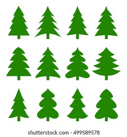 Set of different fir trees. Christmas collection. Vector illustration.