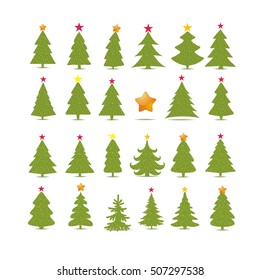 Set of different fir trees on white background. Christmas collection.