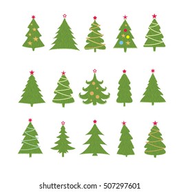 Set of different fir trees on white background. Christmas collection.