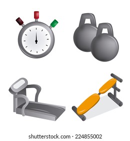 a set of different fitness related elements on a white background