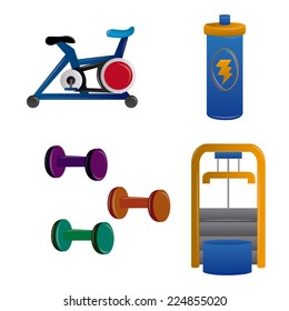 a set of different fitness related elements on a white background