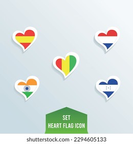 Set of different flags on heart shapes Vector