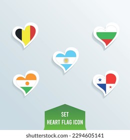 Set of different flags on heart shapes Vector