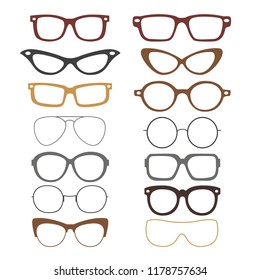 Set of different flat eyeglasses, vector set illustration isolated on white background