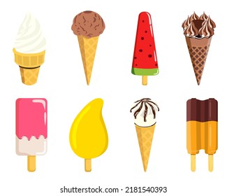 Set of different flat ice cream selection