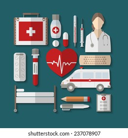 Set of different flat medical icons. Vector illustration.