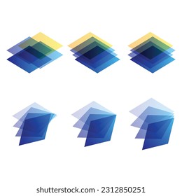 Set of different flat and outline paper layers design icons. Wed logo interface for square and circle isometric layers