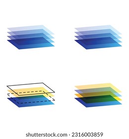 Set of different flat and outline paper layers design icons. Wed logo interface for square and circle isometric layers