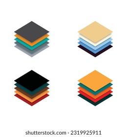 Set of different flat and outline paper layers design icons. Wed logo interface for square and circle isometric layers