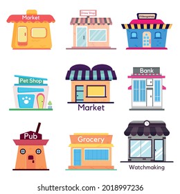 Set of different flat store icons