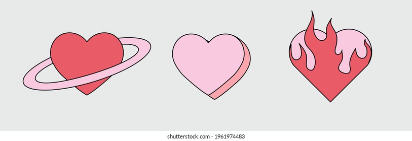 A set of different flat style heart emblems.