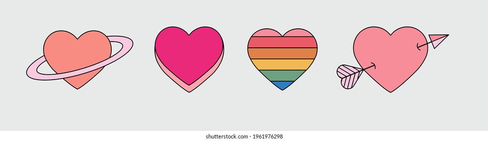 A set of different flat style heart emblems.