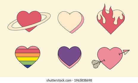 A set of different flat style heart emblems.