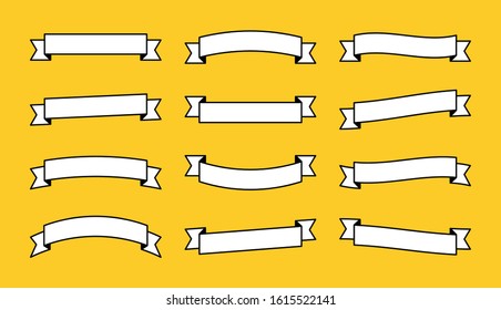 Set different flat vector ribbons banners isolated on yellow background. White strips in origami style Vector illustration design.