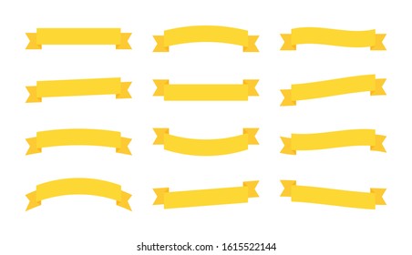 Set different flat vector ribbons banners isolated on white background. Yellow strips in origami style Vector illustration design.