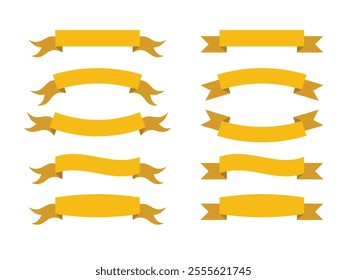 Set different flat yellow color ribbons banners isolated on white background