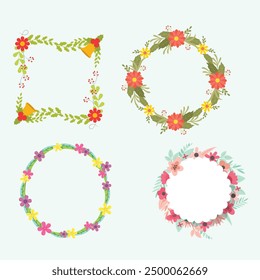 Set of different floral frame from flat editable stroke. Luxury line floral collection for wedding invitation art, design template of save the date card. Botanical vector illustration, lined herbs