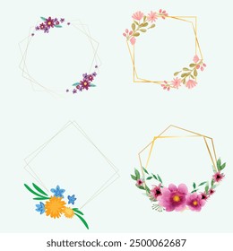Set of different floral frame from flat editable stroke. Luxury line floral collection for wedding invitation art, design template of save the date card. Botanical vector illustration, lined herbs