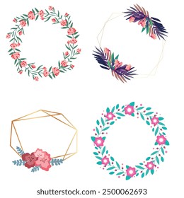 Set of different floral frame from flat editable stroke. Luxury line floral collection for wedding invitation art, design template of save the date card. Botanical vector illustration, lined herbs