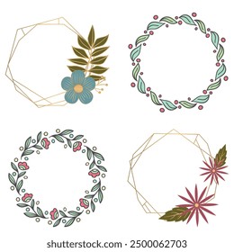 Set of different floral frame from flat editable stroke. Luxury line floral collection for wedding invitation art, design template of save the date card. Botanical vector illustration, lined herbs