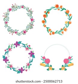 Set of different floral frame from flat editable stroke. Luxury line floral collection for wedding invitation art, design template of save the date card. Botanical vector illustration, lined herbs