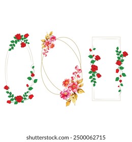 Set of different floral frame from flat editable stroke. Luxury line floral collection for wedding invitation art, design template of save the date card. Botanical vector illustration, lined herbs