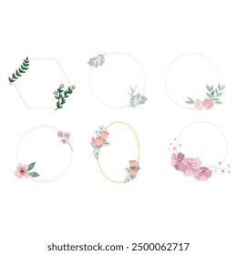 Set of different floral frame from flat editable stroke. Luxury line floral collection for wedding invitation art, design template of save the date card. Botanical vector illustration, lined herbs